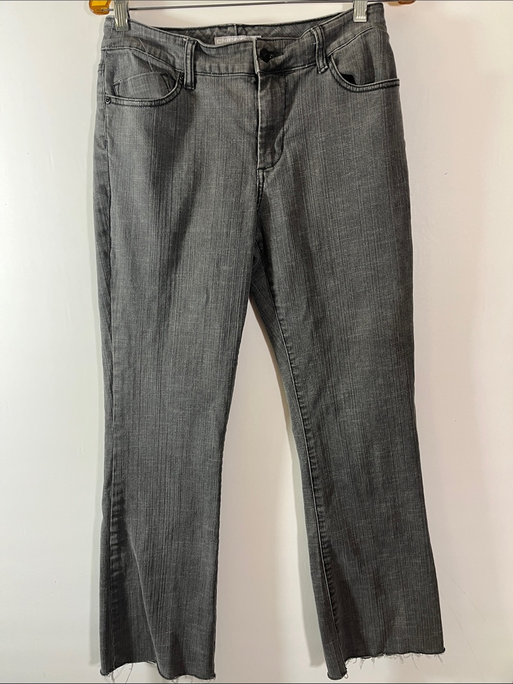 Chico’s Plaatinum  Gray Straight-Leg Women's Jeans Size 5 Frayed Hem